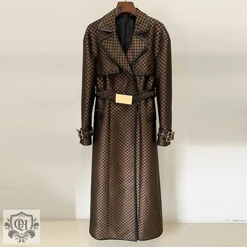 Patterned Long Trench Coat