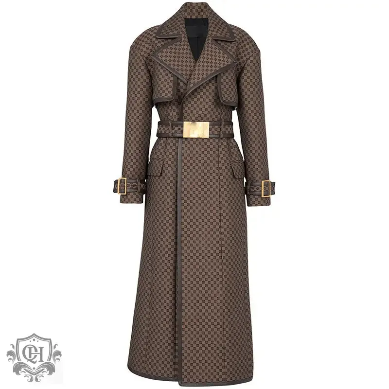 Patterned Long Trench Coat