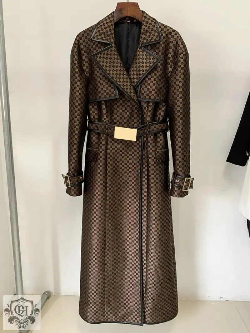Patterned Long Trench Coat