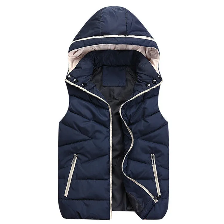 Winter Vest Detachable Hood Sleeveless Jacket Women