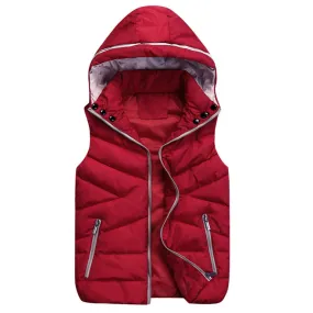 Winter Vest Detachable Hood Sleeveless Jacket Women